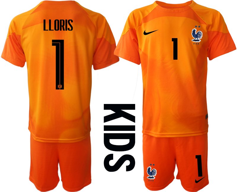 Youth 2022 World Cup National Team France orange goalkeeper #1 Soccer Jersey->youth soccer jersey->Youth Jersey